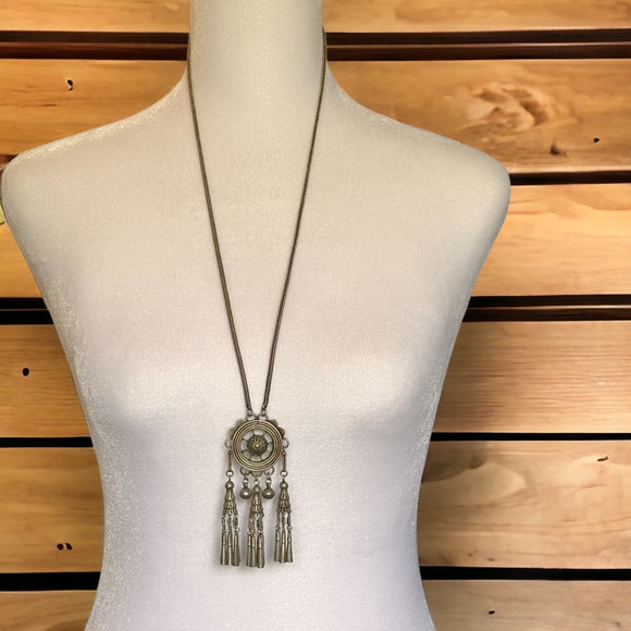 622. Vintage Silver Tassle Boho 34” Necklace - Picture 1 of 6